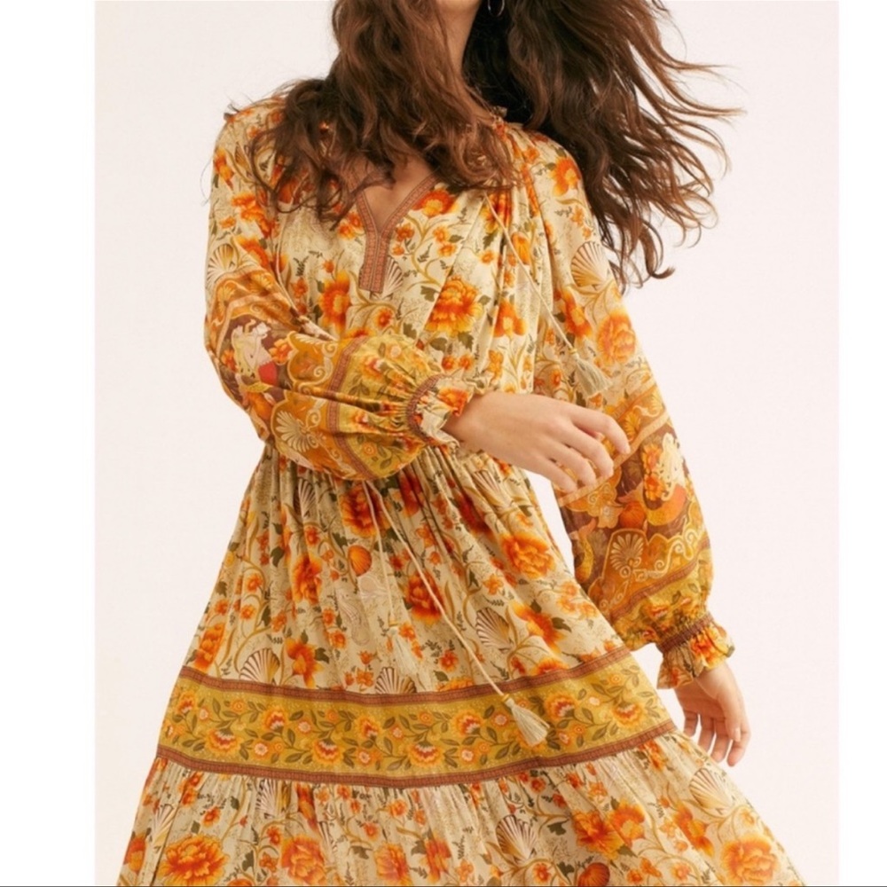 Spell Floral Midi Dress in Orange and Cream
